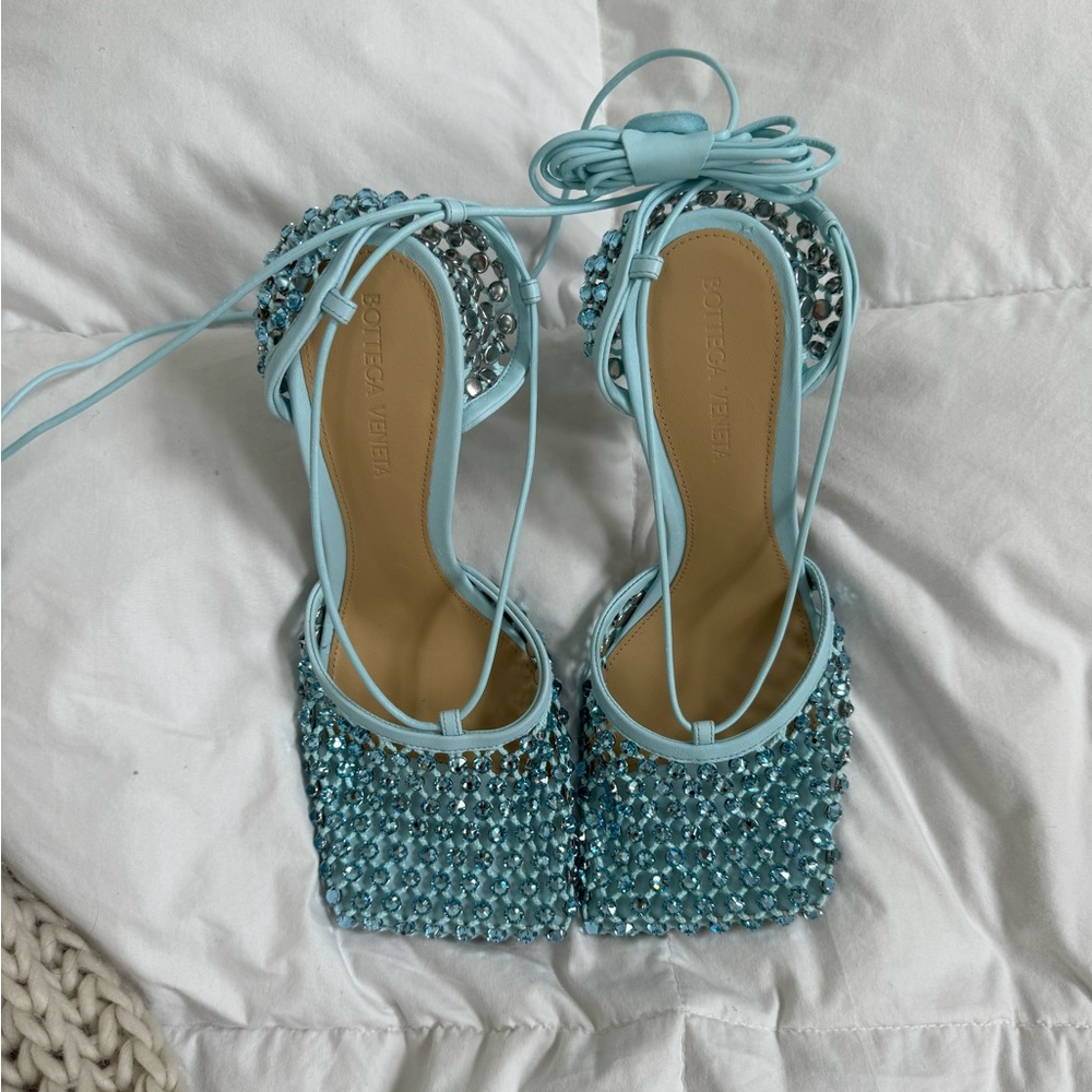 Bottega Veneta Blue Web Sparkle Stretch Heels